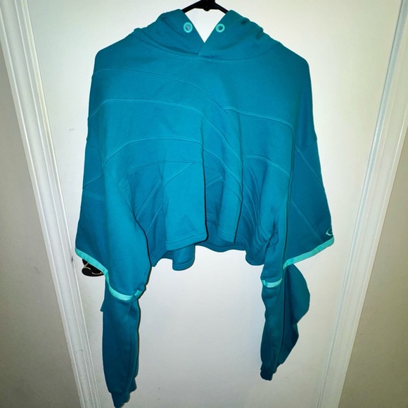 Reebok x Cardi B Teal Cropped Hoodie w/ Open Elbows - Picture 2 of 15